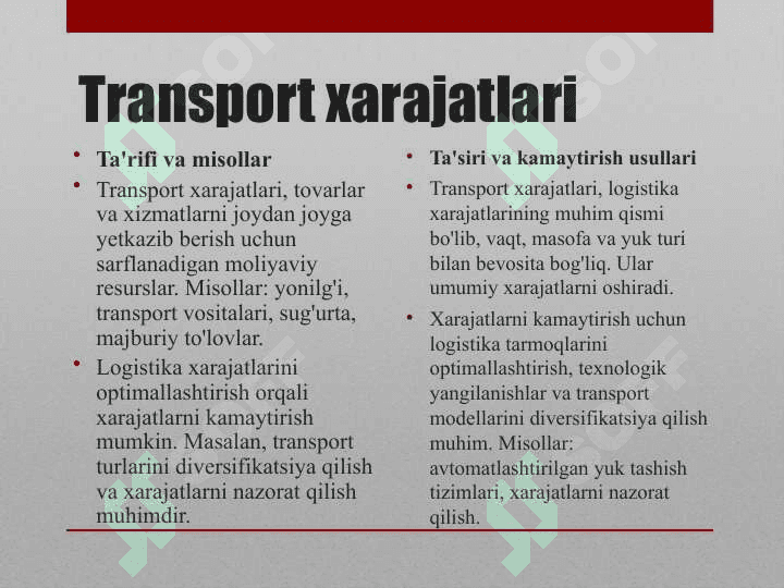 Logistika xarajatlari va samaradorligi 4