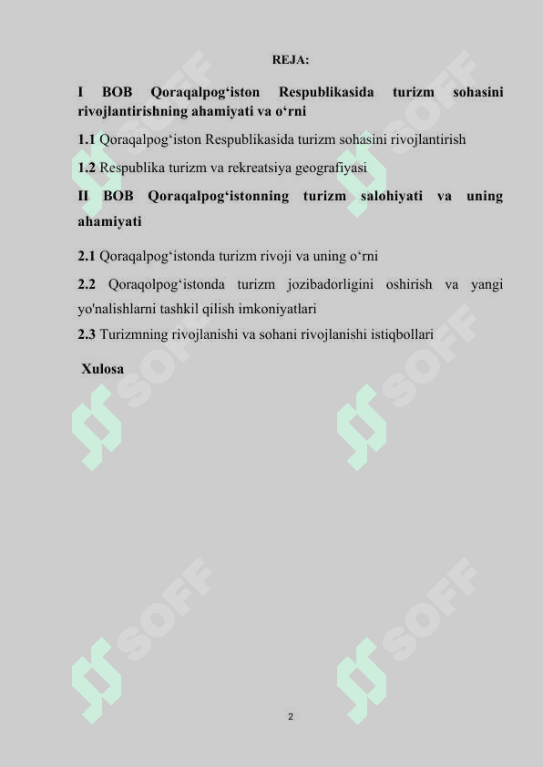 Qoraqalpog’iston Respublikasi turizm va rekreatsiya geografiyasi 2