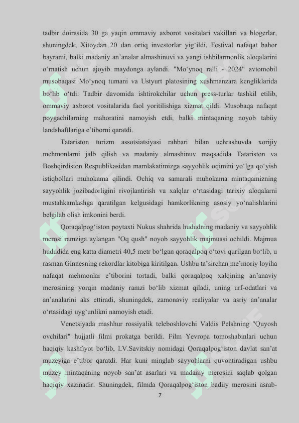 Qoraqalpog’iston Respublikasi turizm va rekreatsiya geografiyasi 7