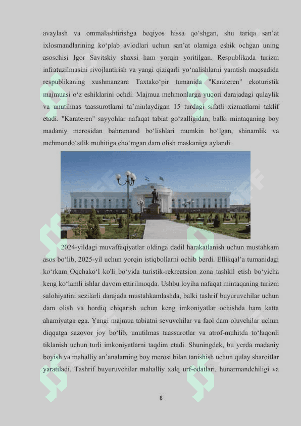 Qoraqalpog’iston Respublikasi turizm va rekreatsiya geografiyasi 8