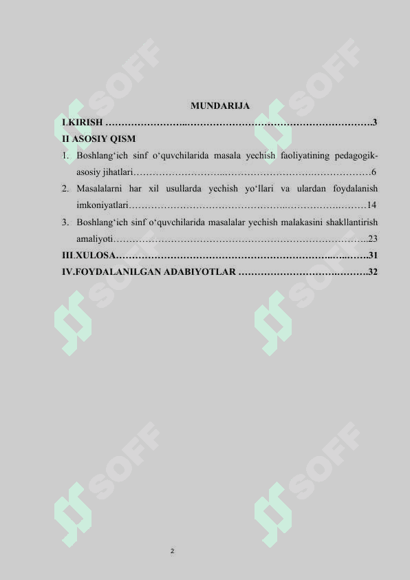 Boshlang‘ich sinf o‘quvchilari masalalarni har xil usulda yechish malakasini shakllantirish kurs ishi 2