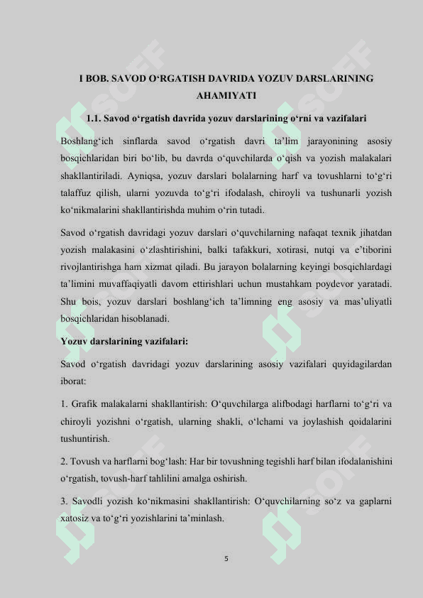 SAVOD OʻRGATISH TAYYORLOV DAVRI YOZUV DARSLARINI TASHKIL ETISH 5