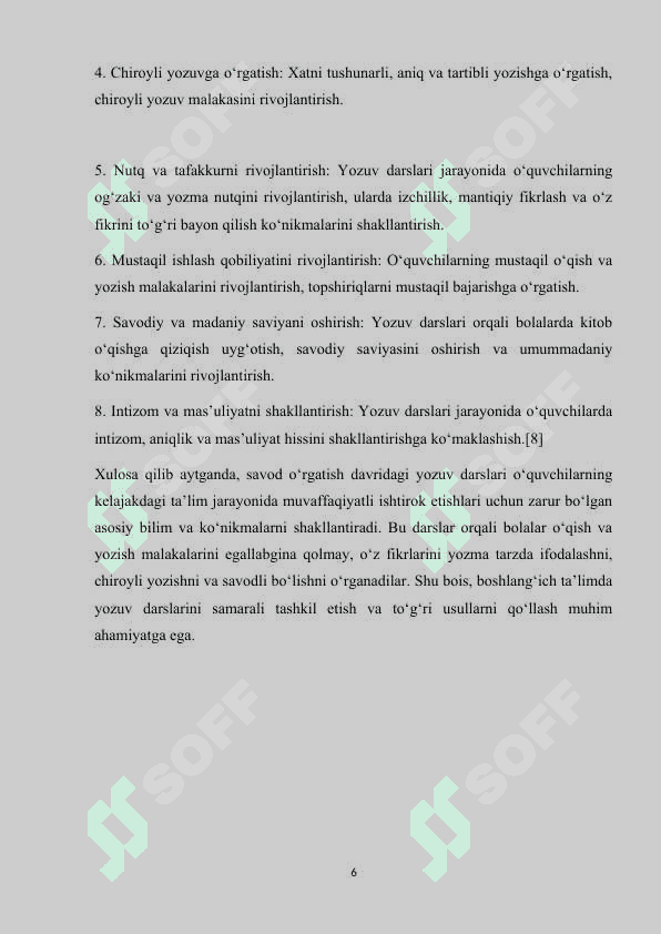 SAVOD OʻRGATISH TAYYORLOV DAVRI YOZUV DARSLARINI TASHKIL ETISH 6