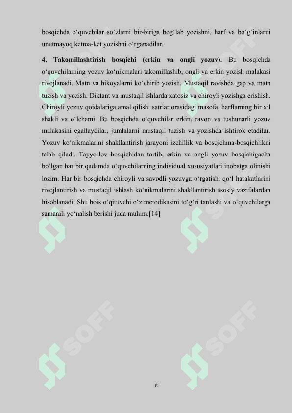 SAVOD OʻRGATISH TAYYORLOV DAVRI YOZUV DARSLARINI TASHKIL ETISH 8