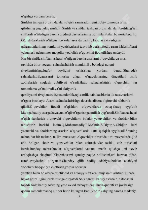 SINFDAN TASHQARI ASOSIY BOSQICH DARSLARINI TASHKIL ETISH (3-SINF  MISOLIDA) 8