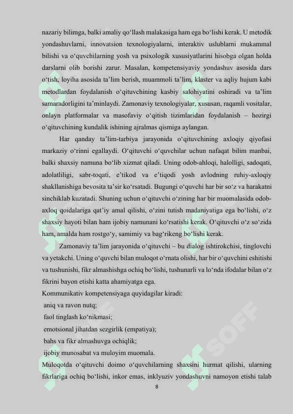 O’qituvchi shaxsining o’quvchilar rivojlanishidagi roli 8