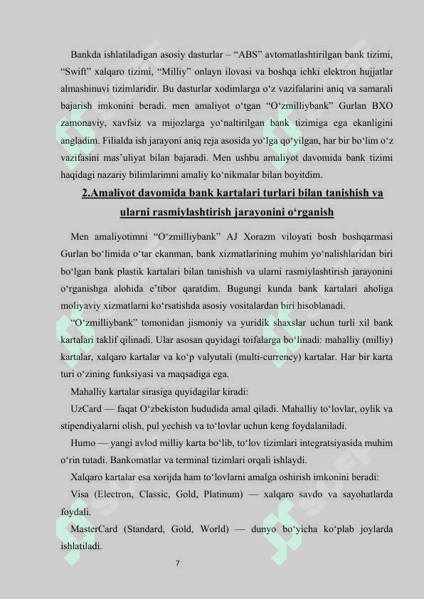 O’zmillkiybank amaliyot hisoboti                        Ўзмиллийбанк амалийот ҳисоботи 7