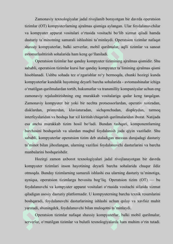 Operatsion tizimlari qurilishining asosiy tamoyillari 3