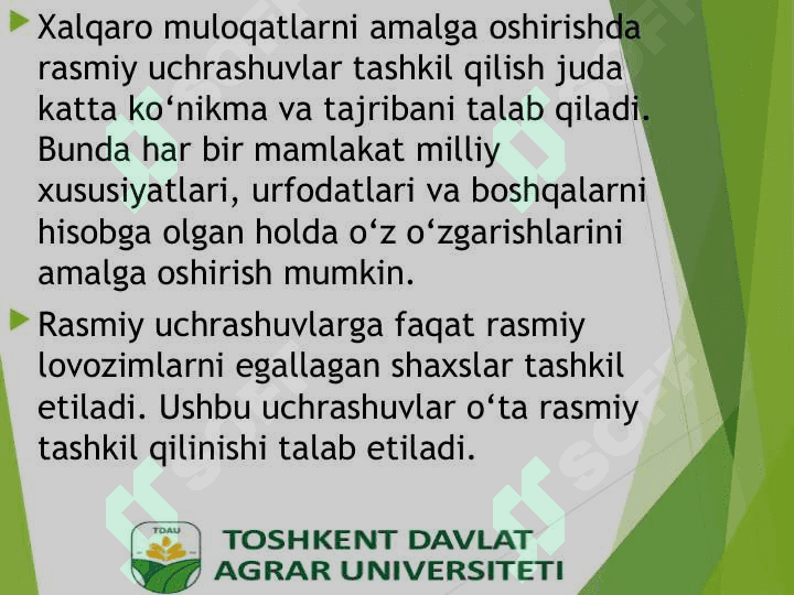 Rasmiy uchrashuvlar va ularni tashkil etish 6