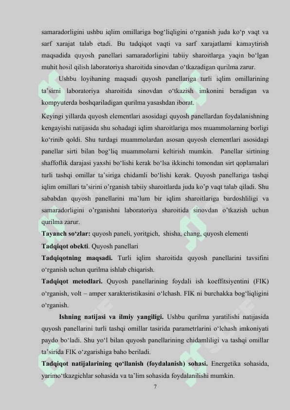 Quyosh panellari parametrlarini kompyuterda boshqariladigan qurilma yordamida aniqlash va natijalarni tahlil qilish 7