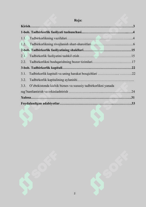 Tadbirkorlik faoliyati va tadbirkorlik kapitali. 2