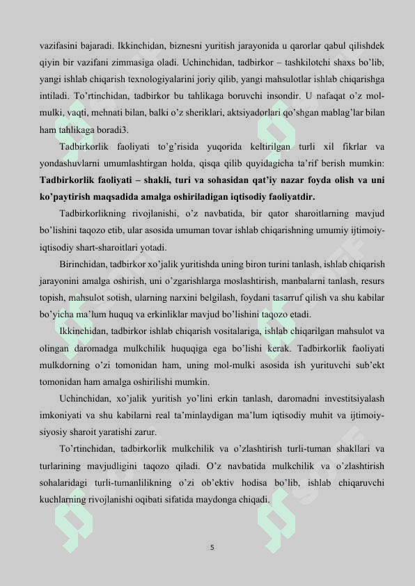 Tadbirkorlik faoliyati va tadbirkorlik kapitali. 5