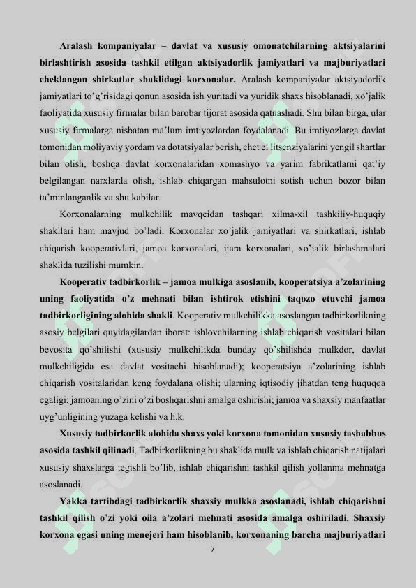 Tadbirkorlik faoliyati va tadbirkorlik kapitali. 7