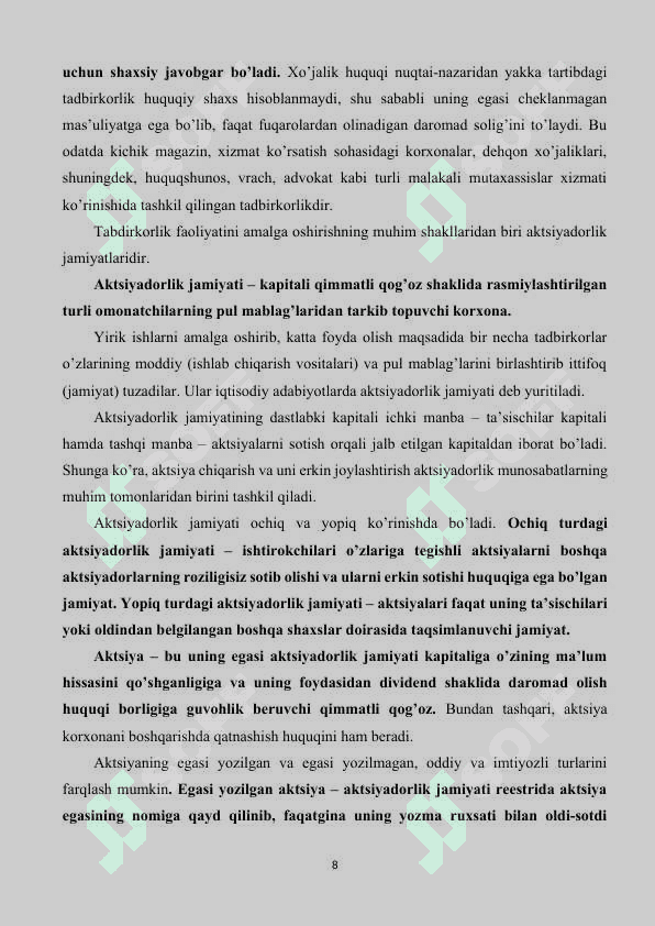 Tadbirkorlik faoliyati va tadbirkorlik kapitali. 8