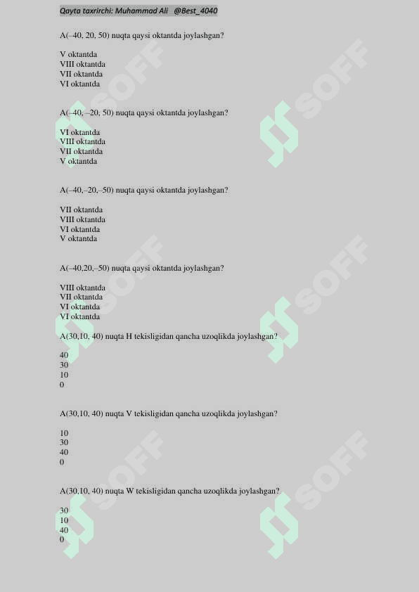 Muhandislik Grafikasi fanidan 2 kurslar uchun Oraliq va Yakuniy test javoblari 6