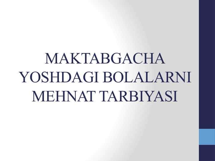 MAKTABGACHA YOSHDAGI BOLALARNI MEHNAT TARBIYASI