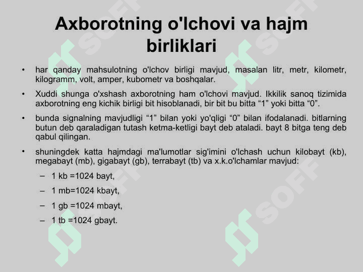Ахbоrоtning o'lchоvi vа hаjm birliklаri 4