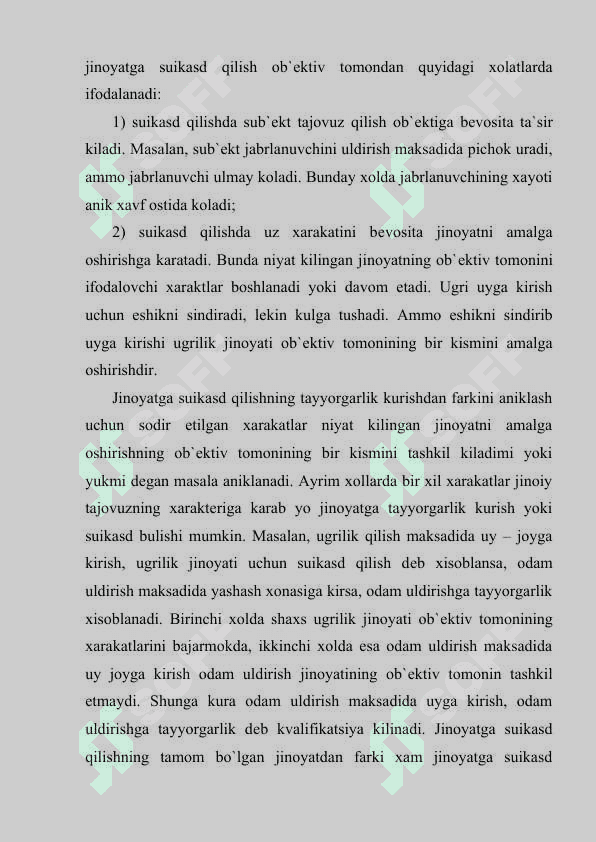 Tamom bo`lmagan jinoyatlar tushunchasi va turlari 7