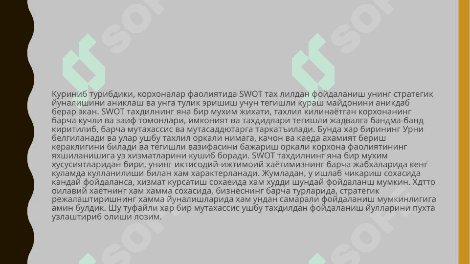 Swot tahlilni amalga oshirish metodologiyasi. 7