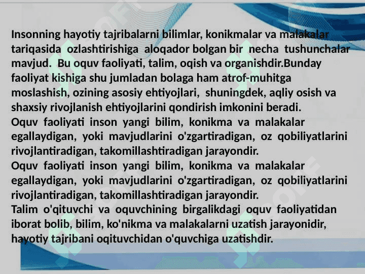 Talim psixologiyasi. Tarbiya psixologiyasi. Pedagogik psixologiya. Õqituvchi psixologiyasi. 4