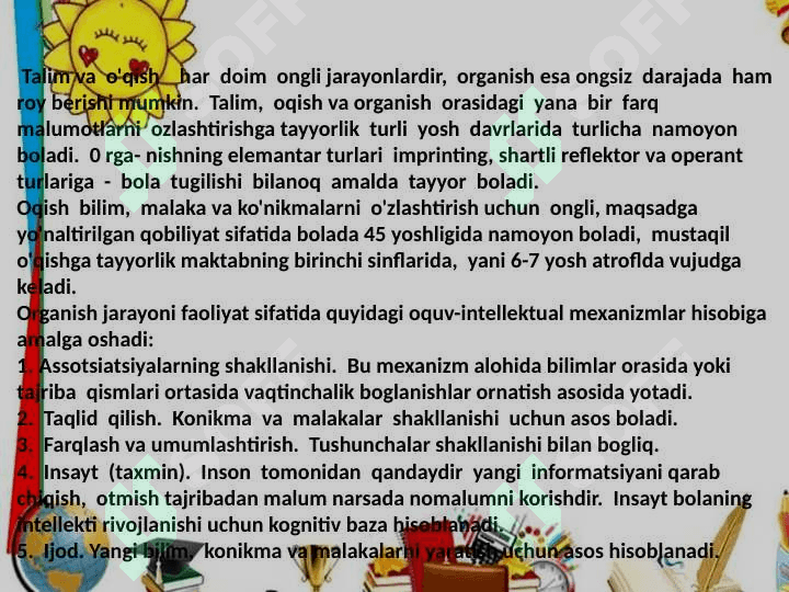 Talim psixologiyasi. Tarbiya psixologiyasi. Pedagogik psixologiya. Õqituvchi psixologiyasi. 6