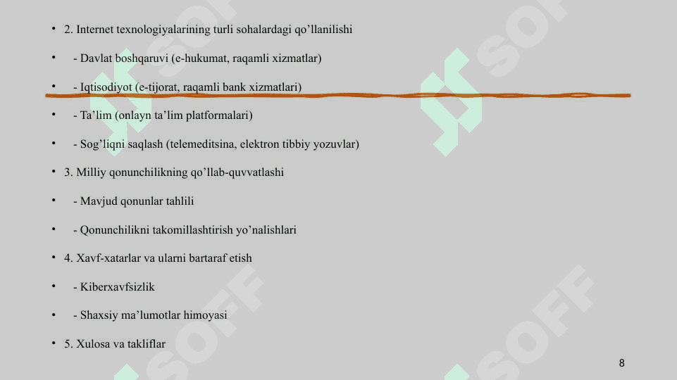 Milliy qonunlarni turli sohalarda internet texnologiyalaridan samarali foydalanish 8