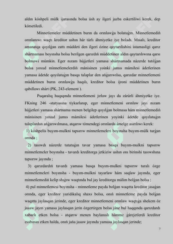 MINNETLEMELERDI BUZǴANLIQ USHIN JUWAPKERSHILIK 7