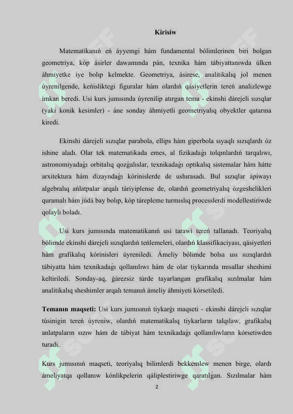Tábiyatta hám texnikada ekinshi dárejeli sızıqlardıń qollanılıwı 2