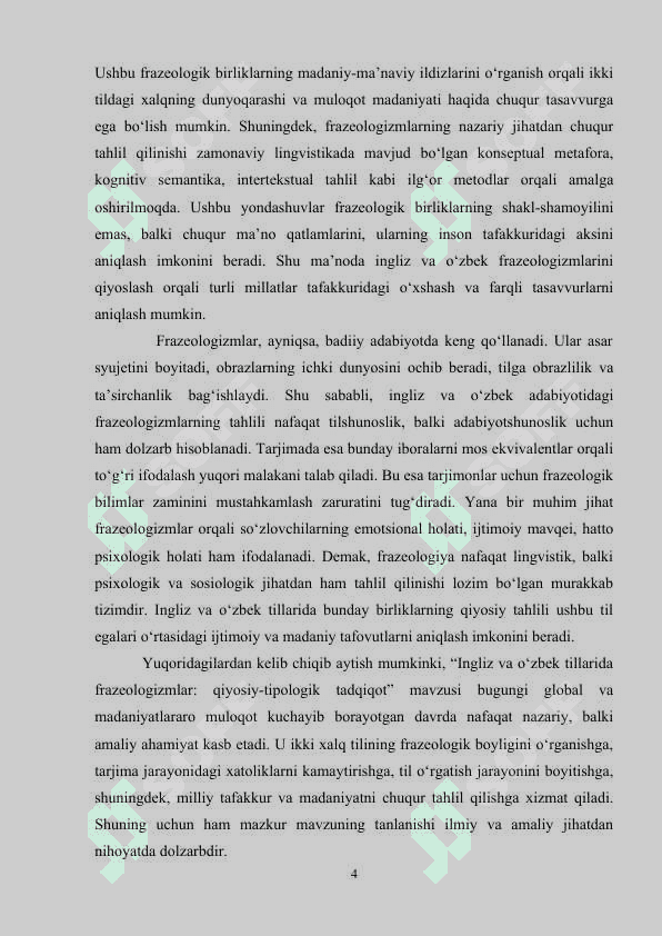 Ingliz va o’zbek tillarida frazeologizmlar qiyosiy-tipologik tadqiqotlar 4