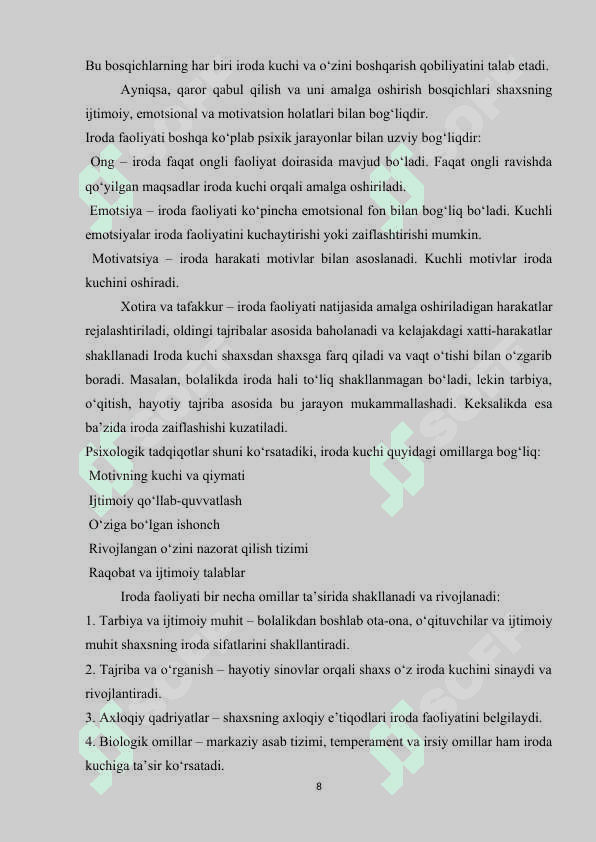 IRODA RIVOJLANISHI VA PATALOGIYASI 8
