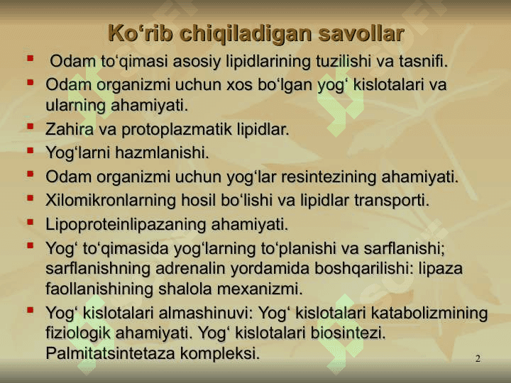 LIPIDLAR ALMASHINUVI BIOKIMYOSI 2