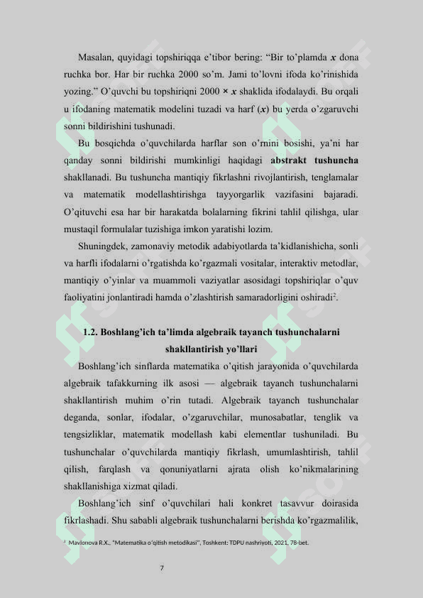 SONLI VA XARFLI IFODALARNI O’QITISH O’RGATISH  METODIKASI 7