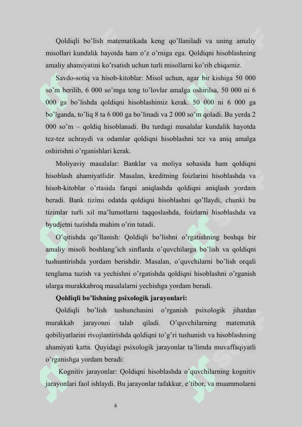 QOLDIQLI BO’LISHGA DOIR MASALALAR BILAN ISHLASH METODIKASI 6