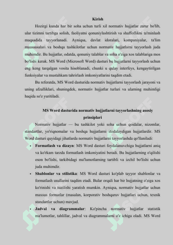 MS Word dasturida sohaga oid normativ hujjatlarni tayyorlash 2