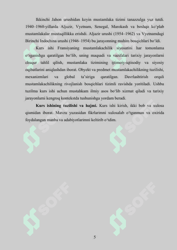 FRANSIYANING MUSTAMLAKACHILIK SIYOSATI kurs ishi 5