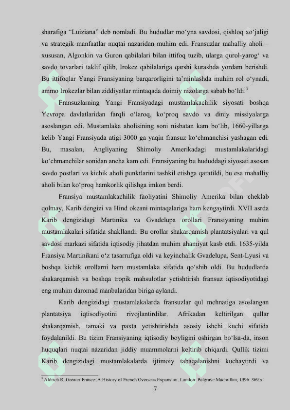 FRANSIYANING MUSTAMLAKACHILIK SIYOSATI kurs ishi 7