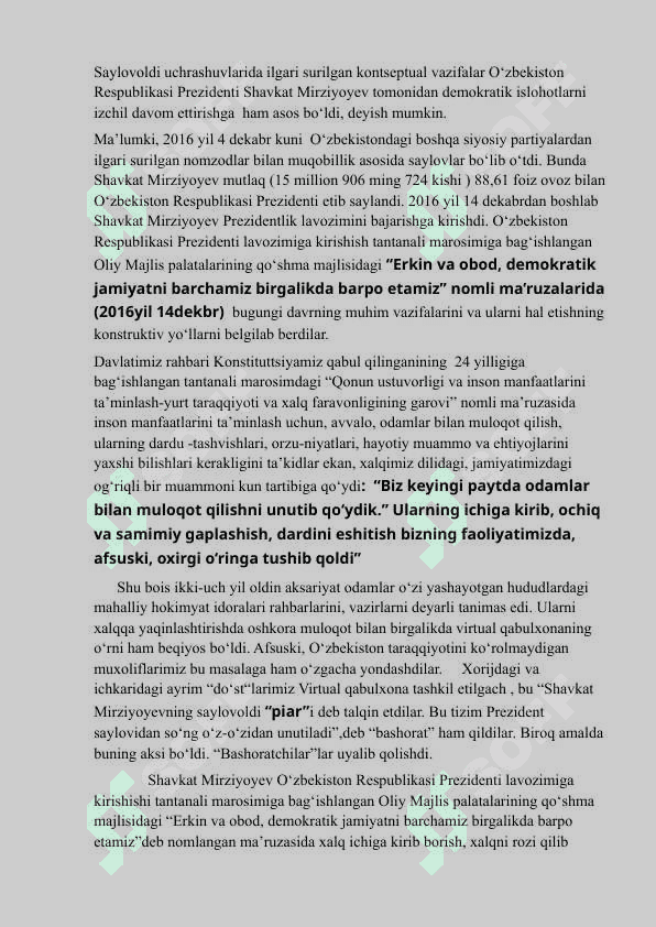 O’ZBEKISTON RESPUBLIKASI PREZIDENTI SH.MIRZIYOYEV ASARLARIDA DAVLAT BOSHQARUVI MASASALARI 8