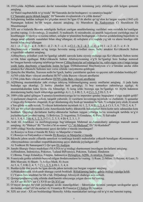 Tarix fanidan attestatsiya savollari 2