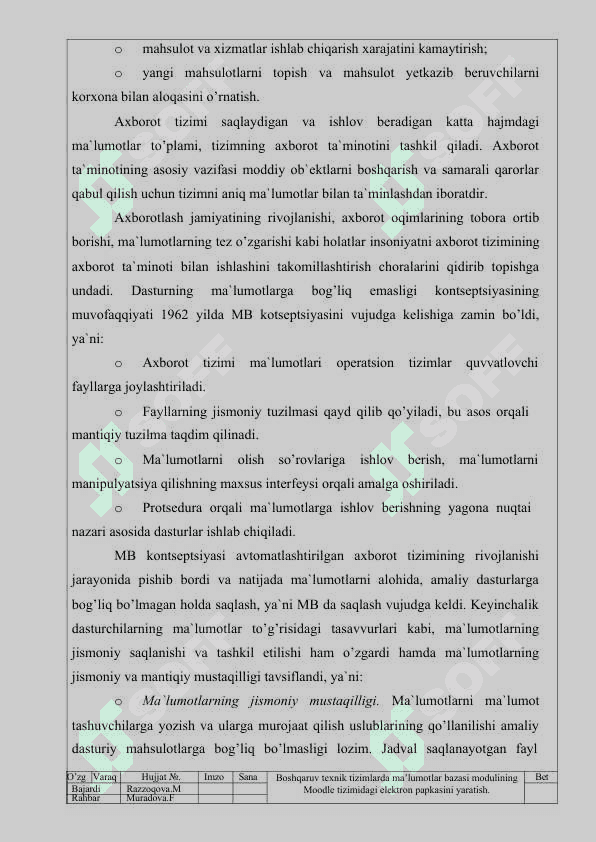 Boshqaruv texnik tizimlarda ma’lumotlar bazasi modulining Moodle tizimidagi elektron papkasini yaratish 8