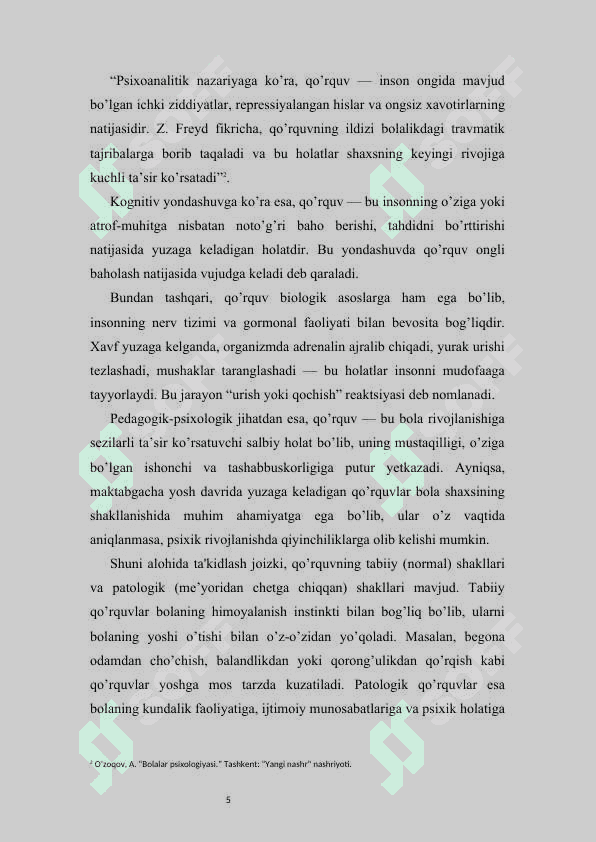 YOSH BOLALARDA QO’RQUV VA UNING PSIXOLOGIK SABABLARI 5