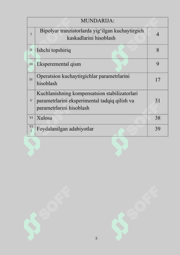 1. Bipolyar tranzistorlarda yig‘ilgan kuchaytirgich kaskadlarini hisoblash KURS ISHI.docx 2