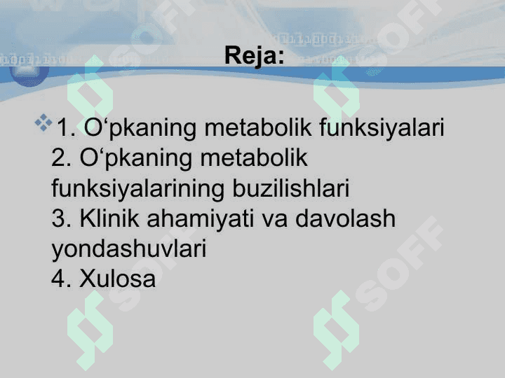 O‘pkaning metabolik funksiyalari va ularning buzilishlari 2