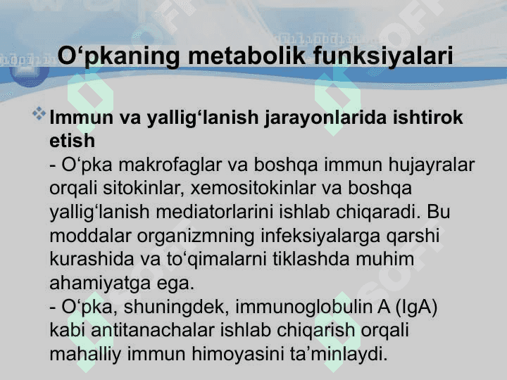 O‘pkaning metabolik funksiyalari va ularning buzilishlari 7