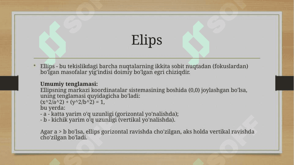 Ellips, parabola va giperbolaning urinmasi tenglamalari 3