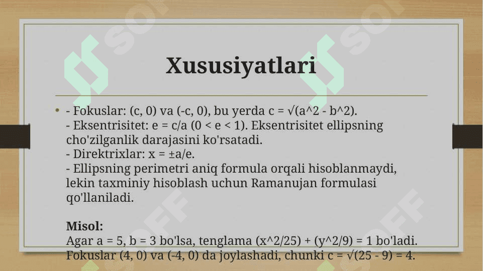 Ellips, parabola va giperbolaning urinmasi tenglamalari 4