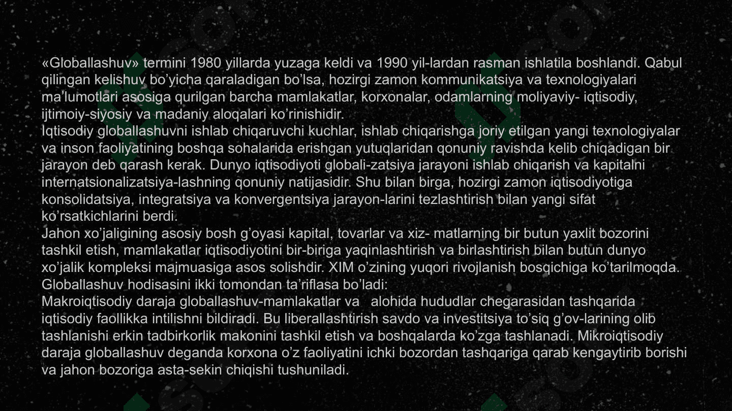 Jahon xo’jaligining globallashuv jarayonlarida O’zbekistonning ishtiroki 3
