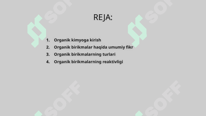 Organik kimyo asoslari . Organik birikmalarning asosiy sinflari.Organik birikmalarning reaktsion qobiliyati oksidlanishi va qaytarilishi .Kislotali va asosli xossalari 2