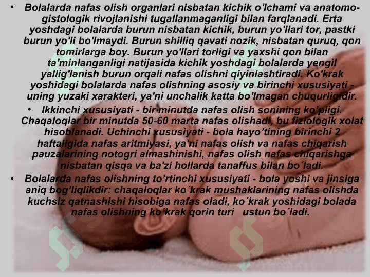 CHAQALOQLIK  DAVRI  FIZIOLOGIYASI.  MOSLASHISH DAVRI  XUSUSIYATLARI. YETUK  TUG’ILGAN  CHAQALOQLARNI PARVARISHLASH   USULLARI 6