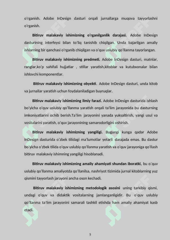 Adobe Indesign dasturida ishlash bo`yicha o`quv-uslubiy qo`llanma yaratish 5