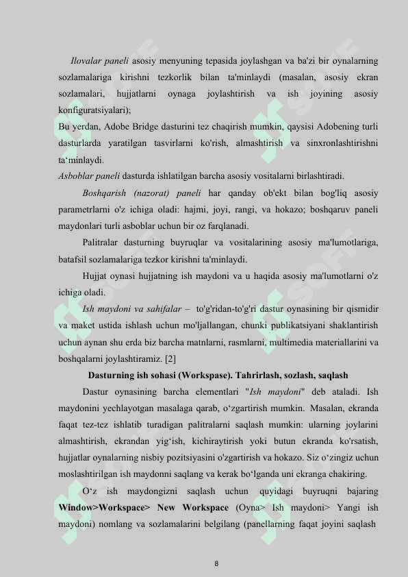 Adobe Indesign dasturida ishlash bo`yicha o`quv-uslubiy qo`llanma yaratish 8
